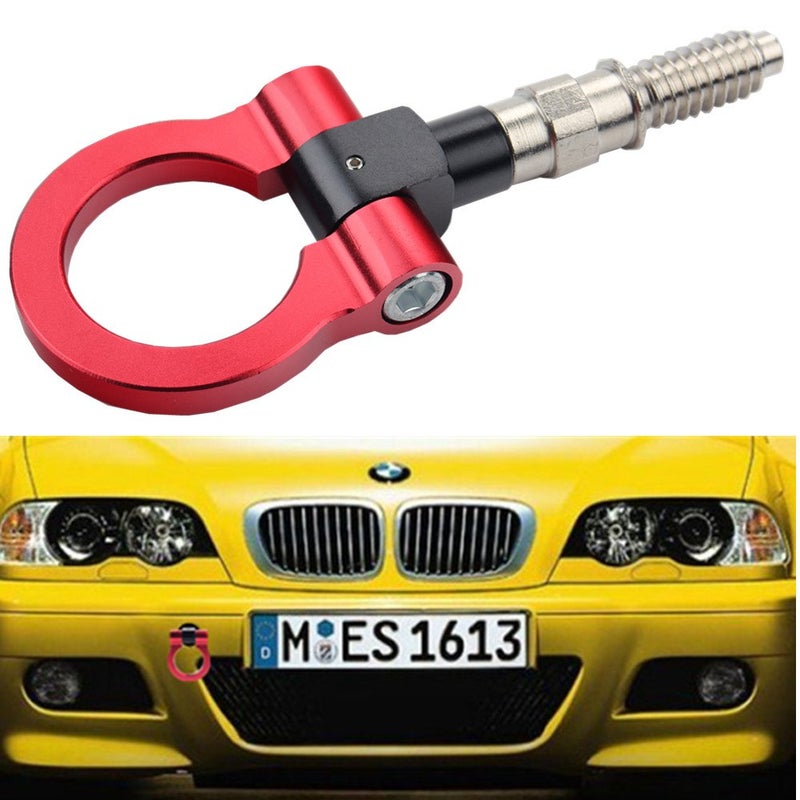 DEWHEL Aluminum Track Racing Front Rear Bumper Car Accessories Auto Trailer Ring Eye Towing Tow Hook Kit Red compatible with BMW 1 3 5 Series X5 X6 E36 E39 E46 E82 E90 E91 E92 E93 E70 E71 Mini Cooper - Image 3